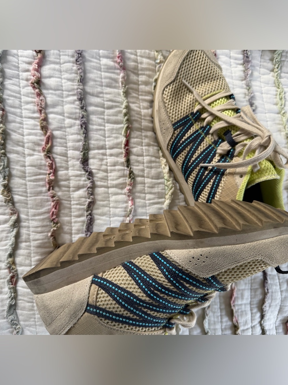 Merrell Beige Sneakers with Blue Stripe Accents
